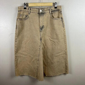 Zara Denim Midi Skirt Size Large A-Line Brown Stone Wash Minimal Classic Modest